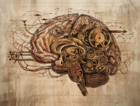 Vintage style medical illustration of the brain