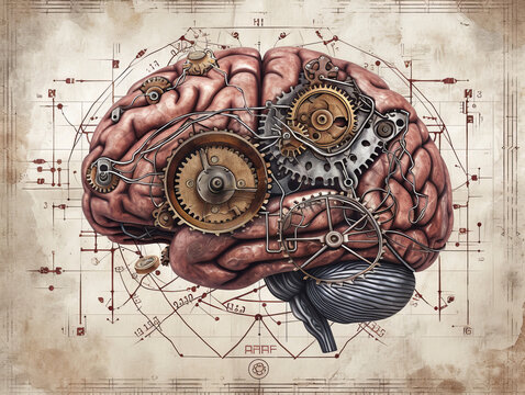 Vintage style medical illustration of the brain