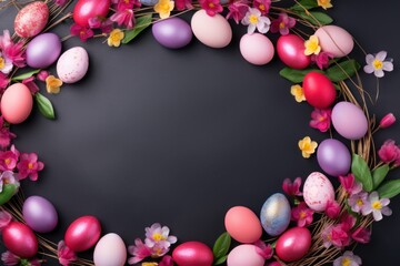 Naklejka na ściany i meble Ruby background with colorful easter eggs round frame