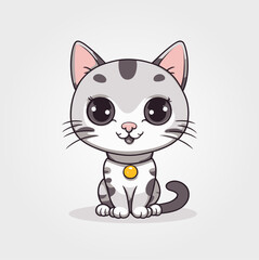 Cute kitty of kawaii style with big eyes and jolly smiling vector illustration in white background
