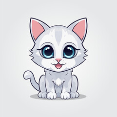 Cute kitty of kawaii style with big eyes and jolly smiling vector illustration in white background
