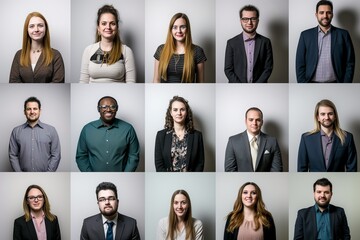 grid of webcam faces depicting a team engaged in an online conference call. ollage of business people