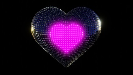 Abstract 3D techno futuristic wireframe grid heart shape valentine love neon rainbow retro. 4K romance wallpaper - obrazy, fototapety, plakaty