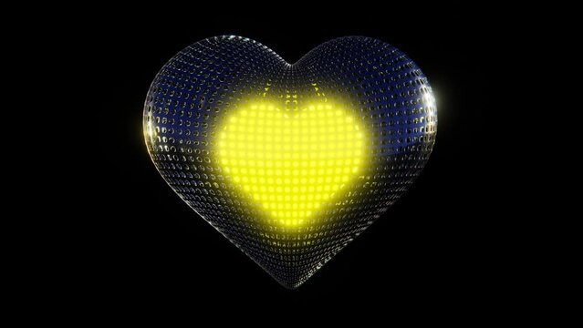 Abstract 3D techno futuristic wireframe heart shape valentine love neon rainbow retro animation. 4K 30 fps romance seamless loop wallpaper