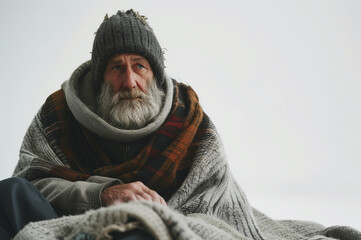 homeless man on a white background - obrazy, fototapety, plakaty