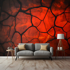 Prepare an inferno-inspired backdrop with a pattern of lava cracks and fiery elements. The earthy and vibrant colors create   Generative AI,
