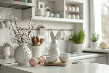 Festive decoration of the easter kitchen and table