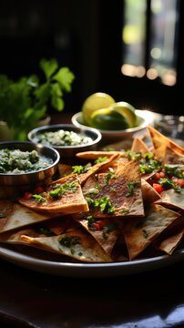 crunchy tortilla chips and tostadas, like golden triangles of happiness. Dip in salsa, guacamole, or cheese - each bite is a fiesta! Simple, crispy, and oh-so tasty. 