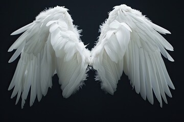 Angel wings isolated on the black background, fantasy feather wings for fashion design, cosplay and dress up party
