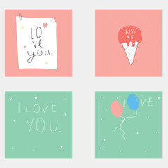 Web Set of Happy Valentine's Day Cards. Hand drawn elements.