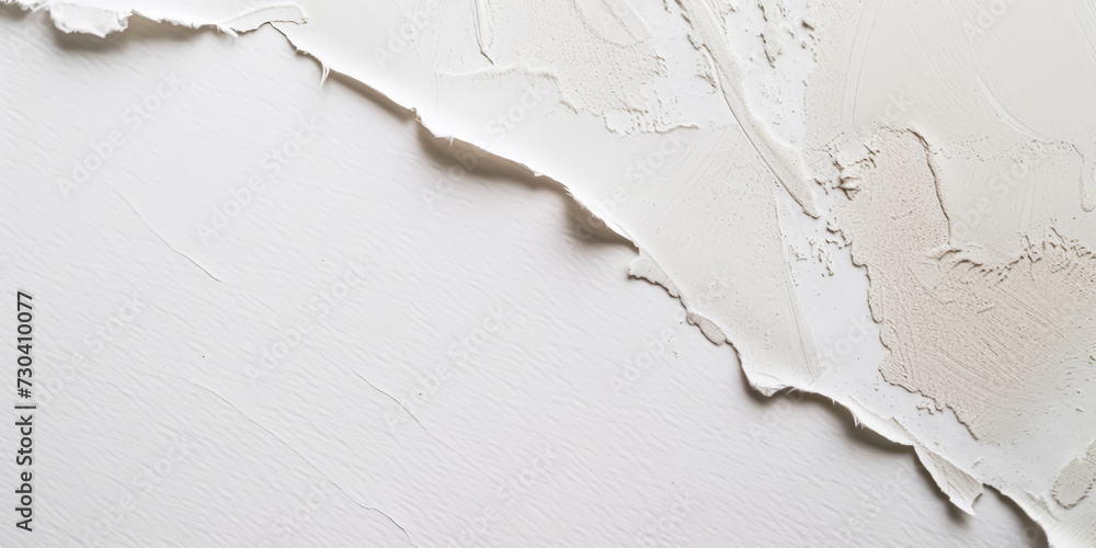 Poster an image showing a textured white paint over a smooth surface with torn edges, creating a contrast i