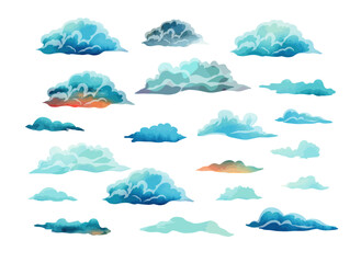Set of cloud objects. hand drawing. Not AI. Vector illustration