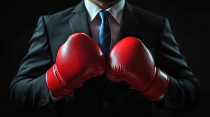 businessman in boxing gloves isolated on black