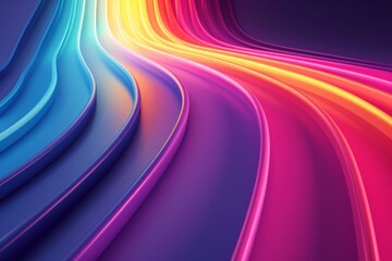 Neon light glowing energy lightning textured backdrop. Laser line Stripes, dynamic pattern. Motion artistry, curtain of silk. Wave motion blurred background. Wallpaper glowing sticks source of light.