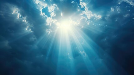 God light in heaven symbolizing divine presence, truth, spiritual illumination, God love and grace. Light beams blessing world - obrazy, fototapety, plakaty