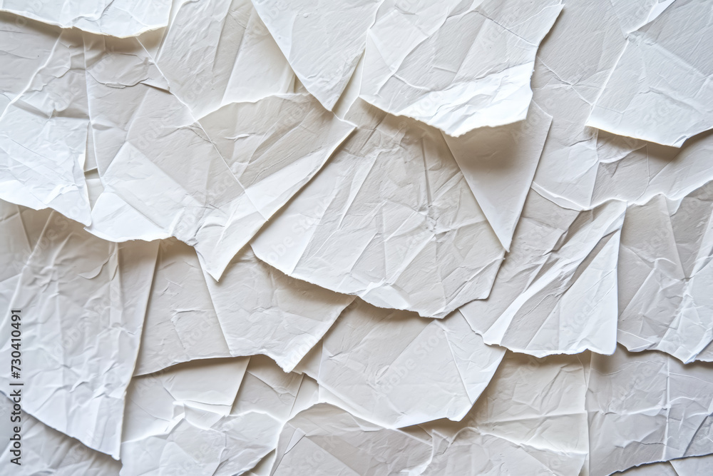 Poster chaotic array of crumpled white paper sheets with shadows highlighting the textures and creases.
