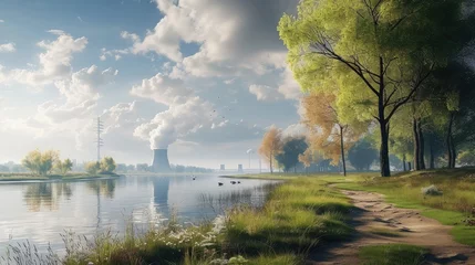 Foto op Canvas Late afternoon scene with view on riverbank with nuclear reactor Doel © buraratn
