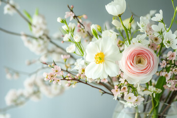 Beautiful floral spring background. Floral arrangement. Generative AI