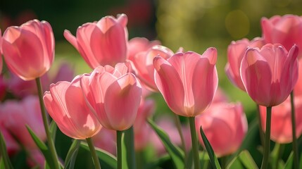 pink Tulips in Full Bloom
