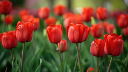 Red Tulips in Full Bloom