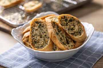 French baguettes baked with herb garlic butter