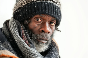 homeless man on a white background - obrazy, fototapety, plakaty