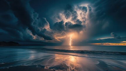 Stunning scene as lightning strikes over serene sea
