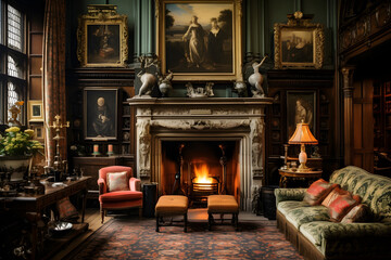 Antique interior design, vintage antique  living spacce, interior, living, beautiful antique vintage room