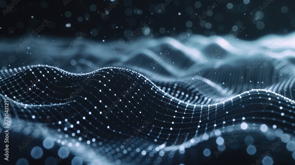 Poster wave of dots and weave lines. abstract background. network connection structure.
