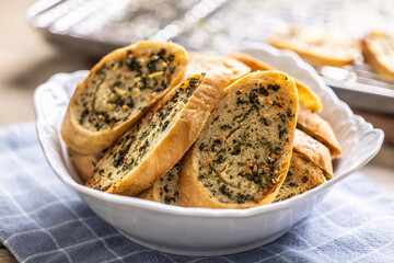 French baguettes baked with herb garlic butter
