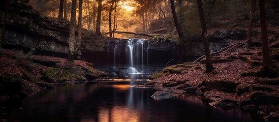 beautiful waterfall in mystic twilight - obrazy, fototapety, plakaty