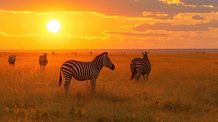 Fototapeta premium Zebra at sunset in the Serengeti National Park