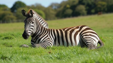 Fototapeta na wymiar Zebra relaxing at Cotswold wildlife Park