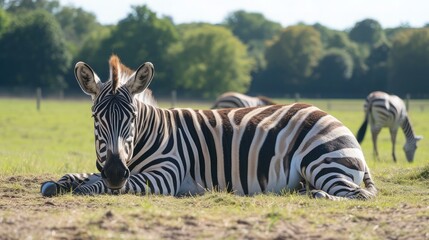 Fototapeta premium Zebra relaxing at Cotswold wildlife Park