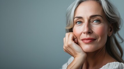 Fototapeta premium She takes good care of her skin. Studio portrait of a beautiful mature woman posing against a gray background.