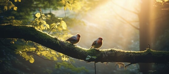 Two birds perch peacefully in a fores