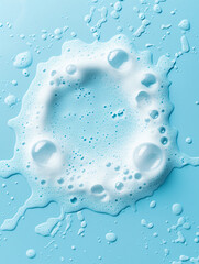 splash of foam from soap or shampoo on blue background