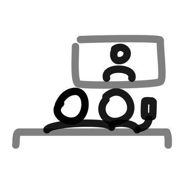 A couple watching TV, simple line art doodle