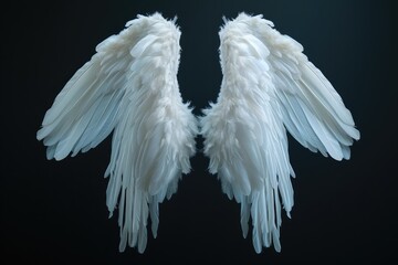 Fototapeta premium Angel wings isolated on the black background, fantasy feather wings for fashion design, cosplay and dress up party