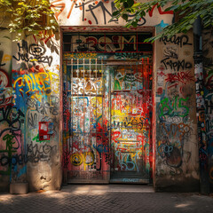 Fototapeta premium Urban Graffiti Art on City Street Entrance