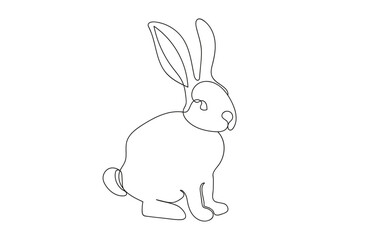 Continuous one line drawing of Rabbit. Simple line art of Easter Bunny. Isolated on white background. Minimalist style. Design element. For print, greeting, postcard, scrapbooking