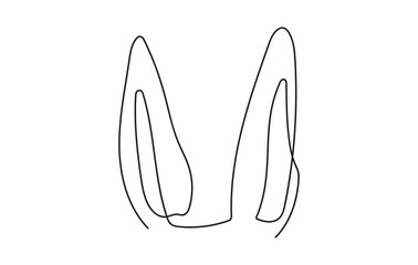 Continuous one line drawing of rabbit ears. Simple line art of funny Easter bunny ears. Isolated on white background. Minimalist style. Design element for print, greeting, postcard, scrapbooking