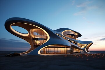 Innovative Modern futuristic building road. Skyline ground. Generate Ai