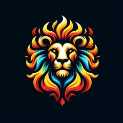 Obraz premium flames art vector logo illustration of a colorful lion in black Background design with space created with generative ai 
