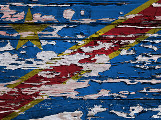 Flag of the Democratic Republic of the Congo painted on a wooden board
