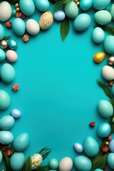 Turquoise background with colorful easter eggs