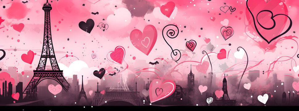 Valentine's day drawing background with hearts and stars