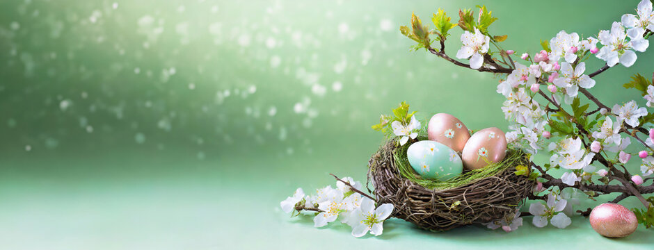 Kartka wielkanocna, zielone tło, puste miejsce na tekst, życzenia