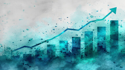 high resolution image of an upward trend, chart, money, blue, teal