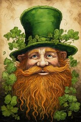 Saint Patrick's day Leprechaun. Vintage portrait poster design. Ai Generative